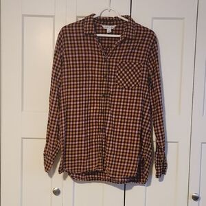 Old Navy Pink and Orange Checkered Flannel Shirt